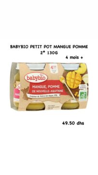 BABYBIO PETIT POT MANGUE POMME 2* 130G   4 mois +
