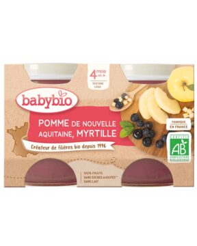 BABYBIO Petit Pot Pomme de Nouvelle-Aquitaine & Myrtille 2x 130g.      4 mois +