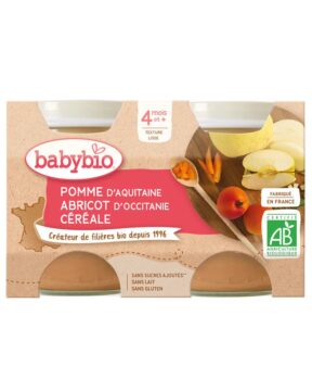 BABYBIO Petit Pot Pomme D'Aquitaine Abricot d'Occitanie Céréale 2x130g.            4 mois +