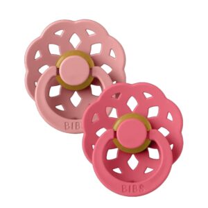 BIBS BOHEME PACIFIER NATURAL RUBBER ROUND SIZE 2PACK DE 2 DUSTY PINK ET CORAL 6 mois +